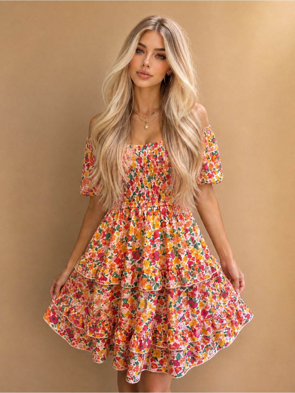 NWT- Floral Off Shoulder Ruffle Dress